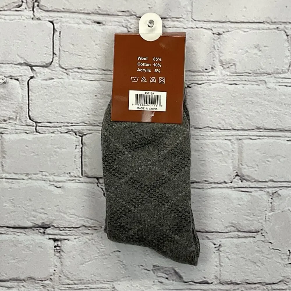 Max Adams Lamb Wool Socks Men's Size 10-13 Blue/Gray Diamond 2 Pair Casual Comfy